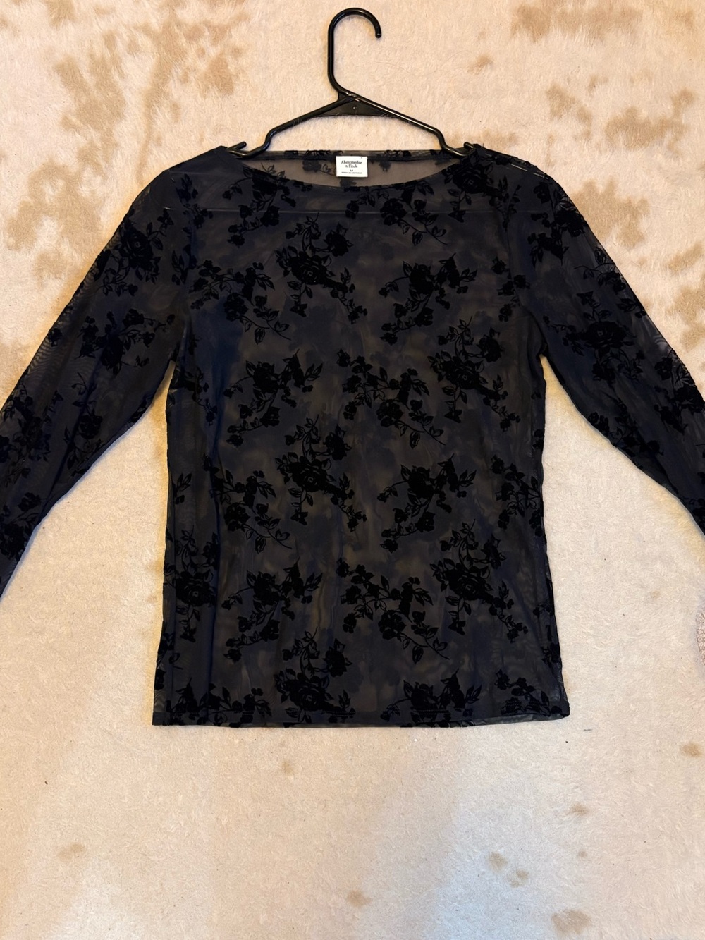 Abercrombie & Fitch Black Floral Burnout Long Sleeve Top